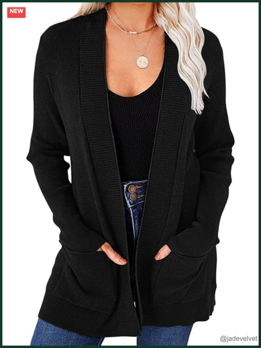 Womens Open Front Waffle Knit Cardigan Sweater with Pockets